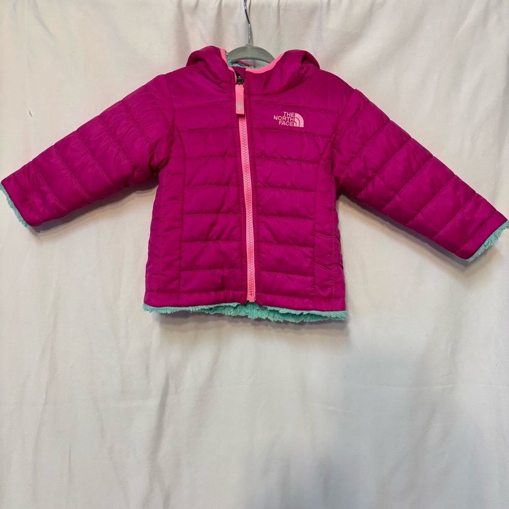 North Face Reversible Fuchsia/Teal‎ Quilted Puffer and Sherpa